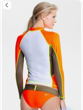 Nike Neon Orange & White Long Sleeve Rash Guard